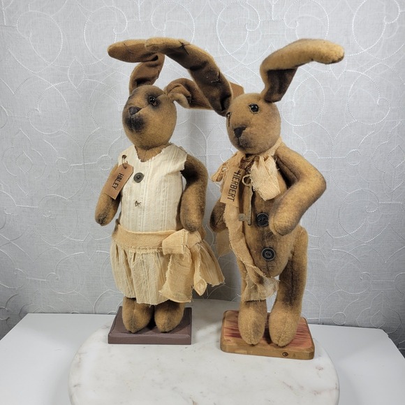 Honey and Me Herbert Haley Bunny Rabbits Folk Art Primitive Easter Spring Decor - Picture 16 of 16